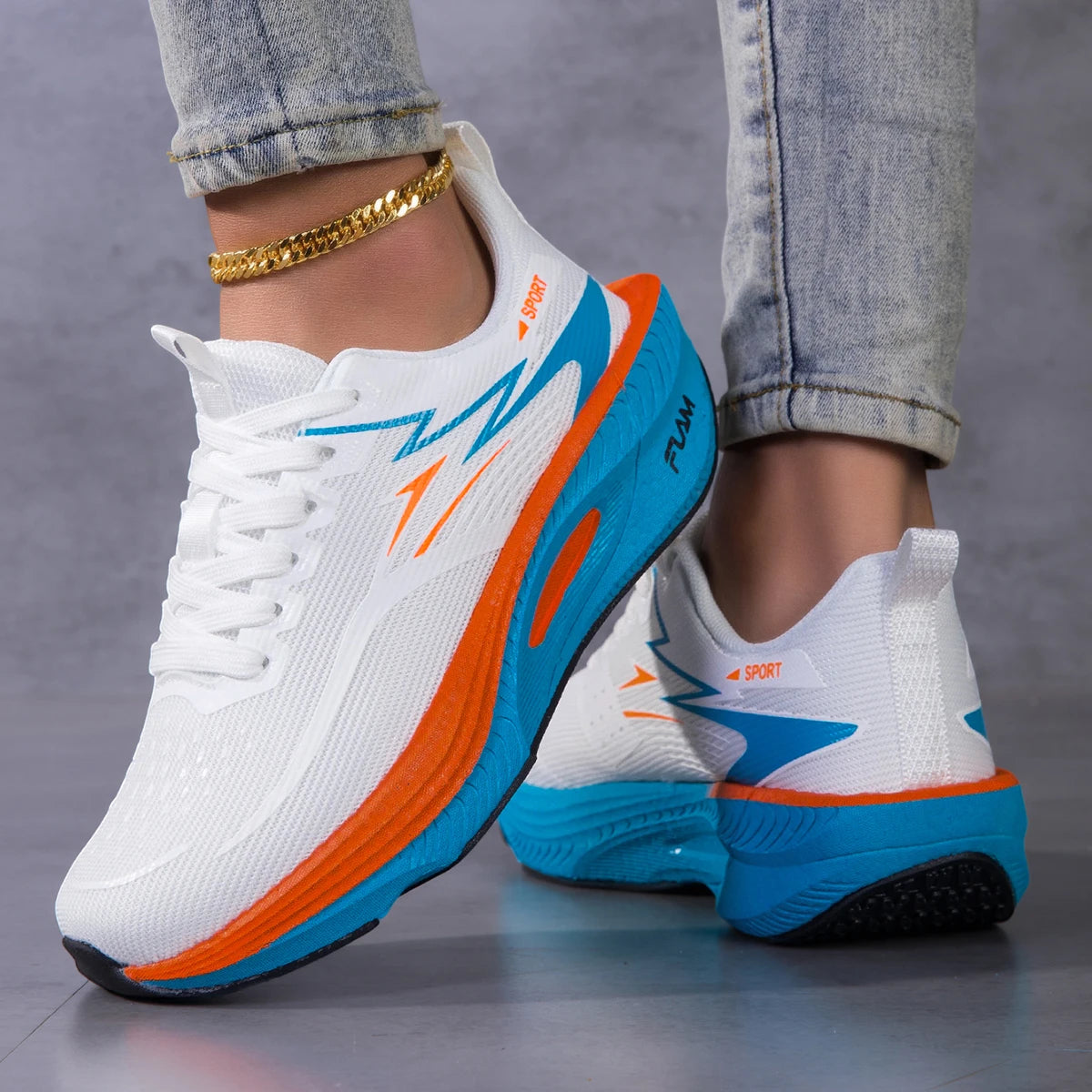 Women's Breathable Mesh Platform Running Sneakers With Cushioned Grip Sole