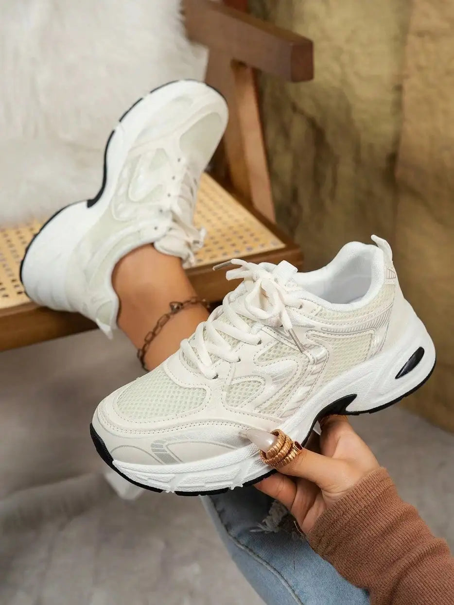 Women Mesh Sneakers Breathable Lace Up Platform Casual Shoes
