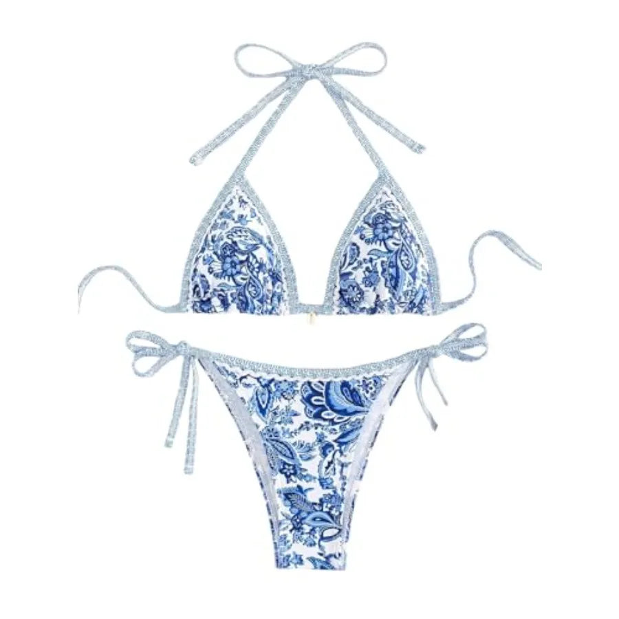 Floral Printed Halter Bikini Set Summer Swimwear Two Piece