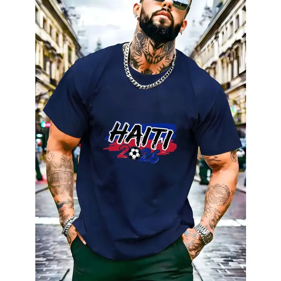 Men Haiti Soccer Fan Tee Crewneck Knit Top Inspired By Haitian Flag