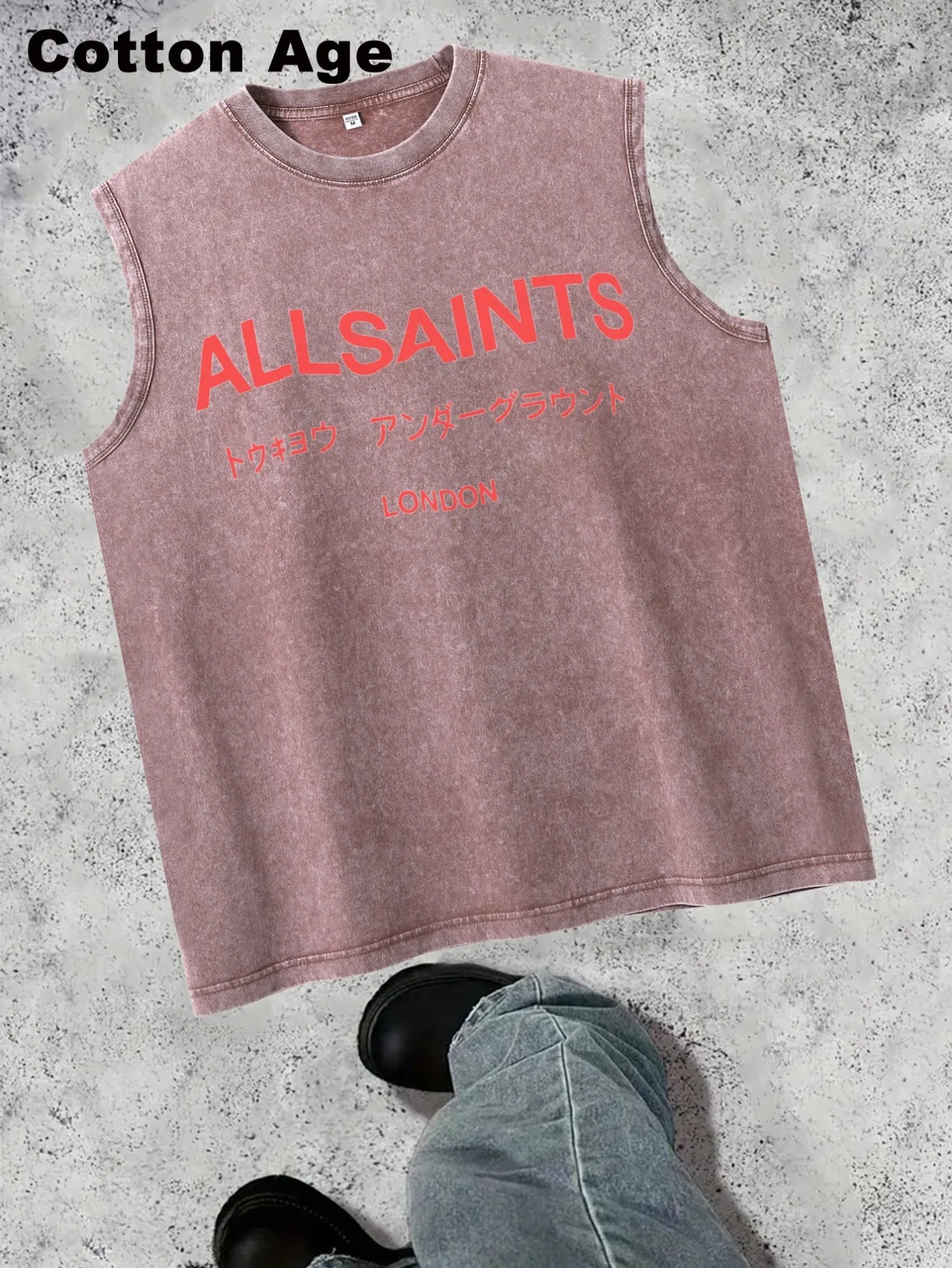 Vintage Men's Tank Top Print Design Knit Cotton Casual Tee