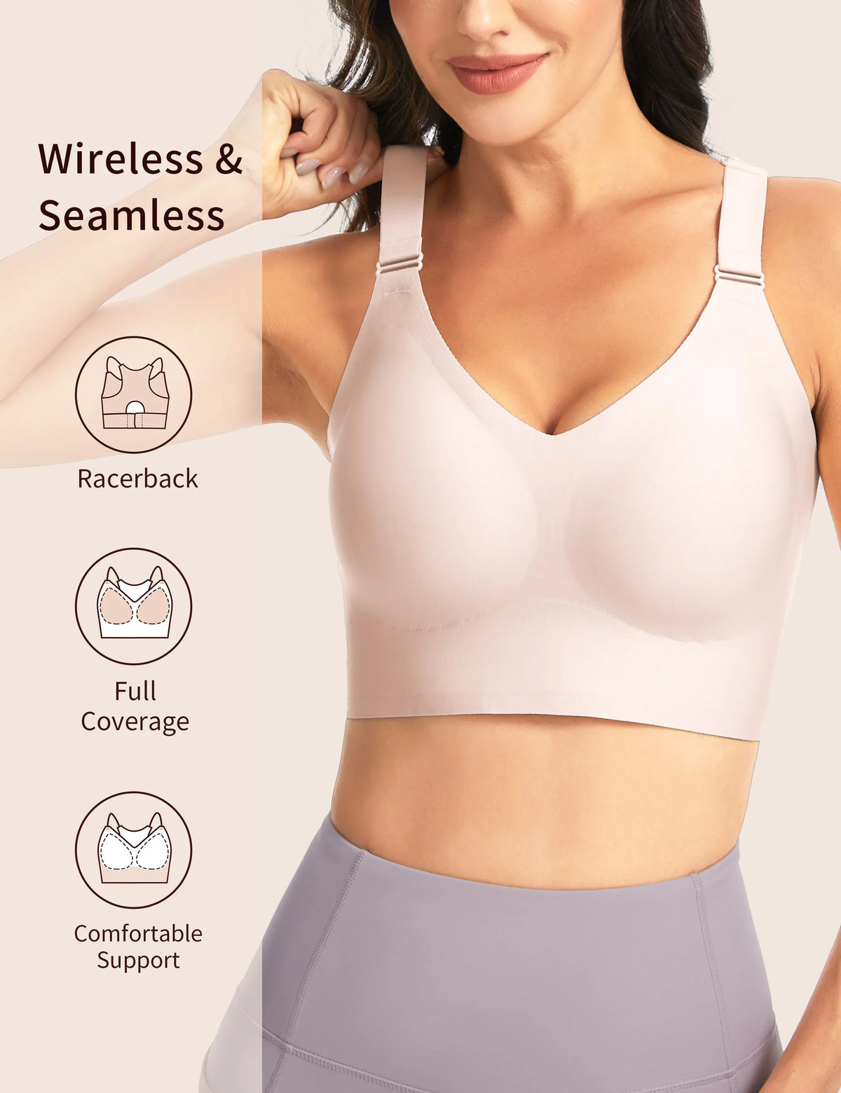THE GYM PEOPLE Women's Wireless Racerback Seamless Push Up Bra