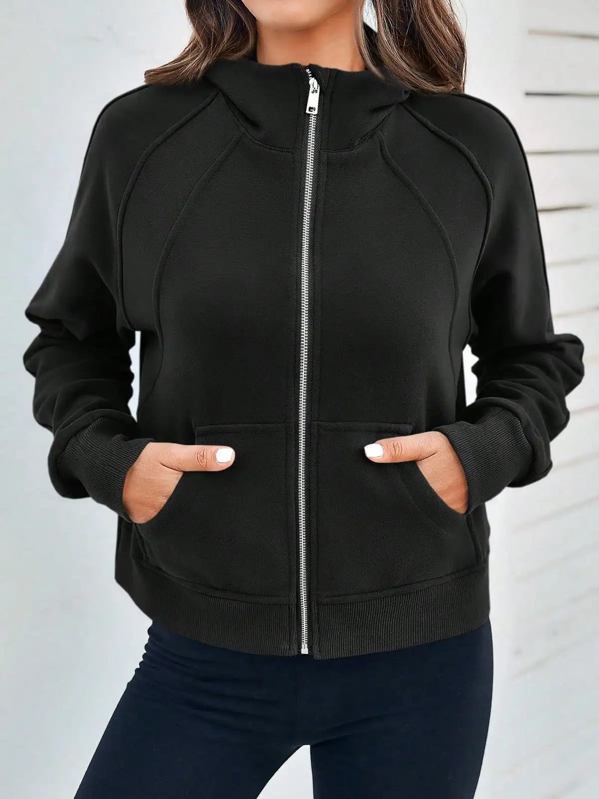Fisoew Women's Zip Up Fleece Lined Crop Oversized Hoodie Streetwear