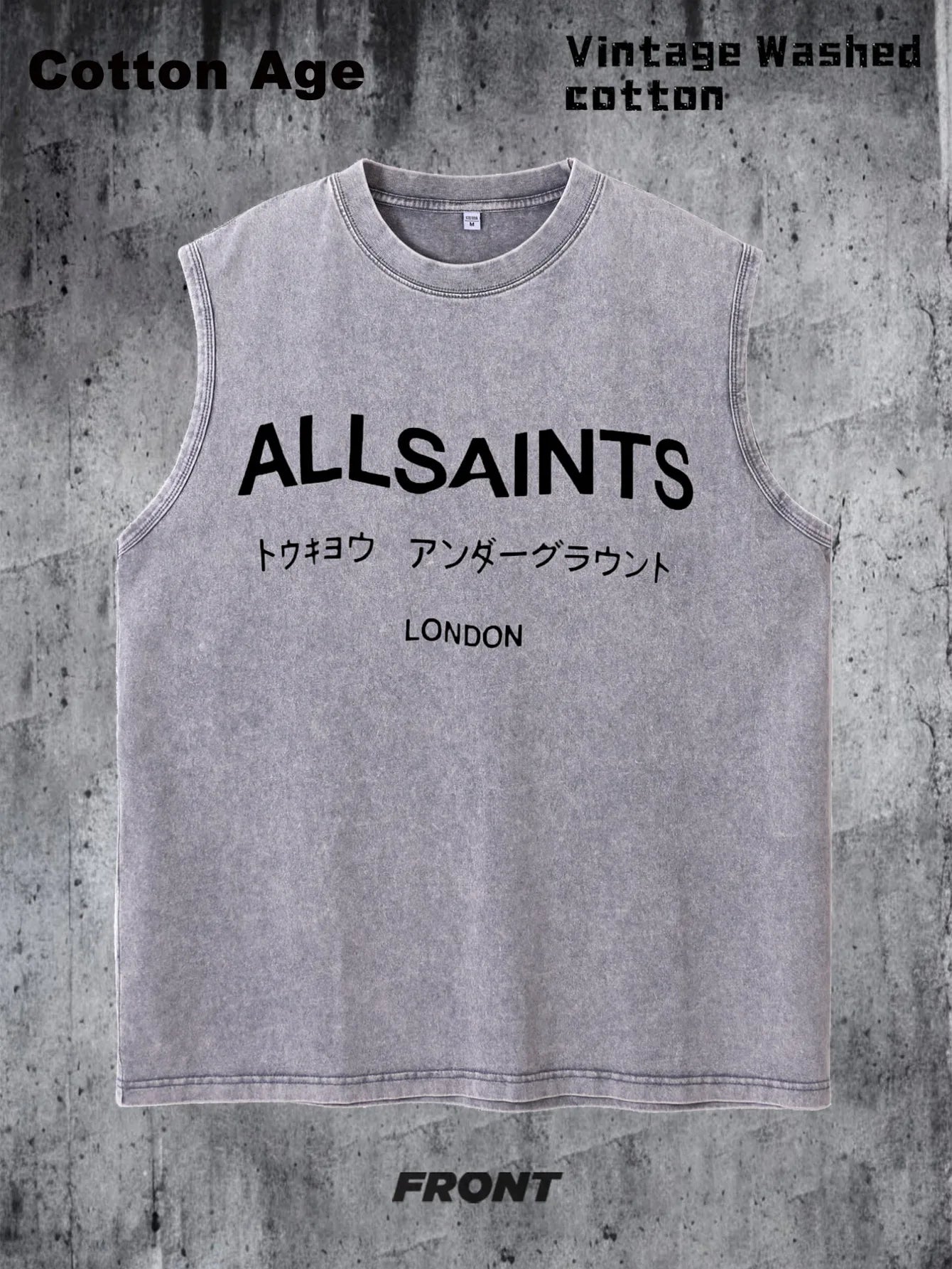 Vintage Men's Tank Top Print Design Knit Cotton Casual Tee