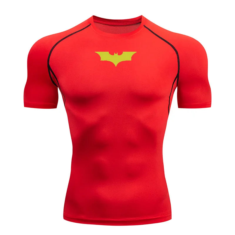 Bat Printed Mens Tight Compression Tee For Gym Workout