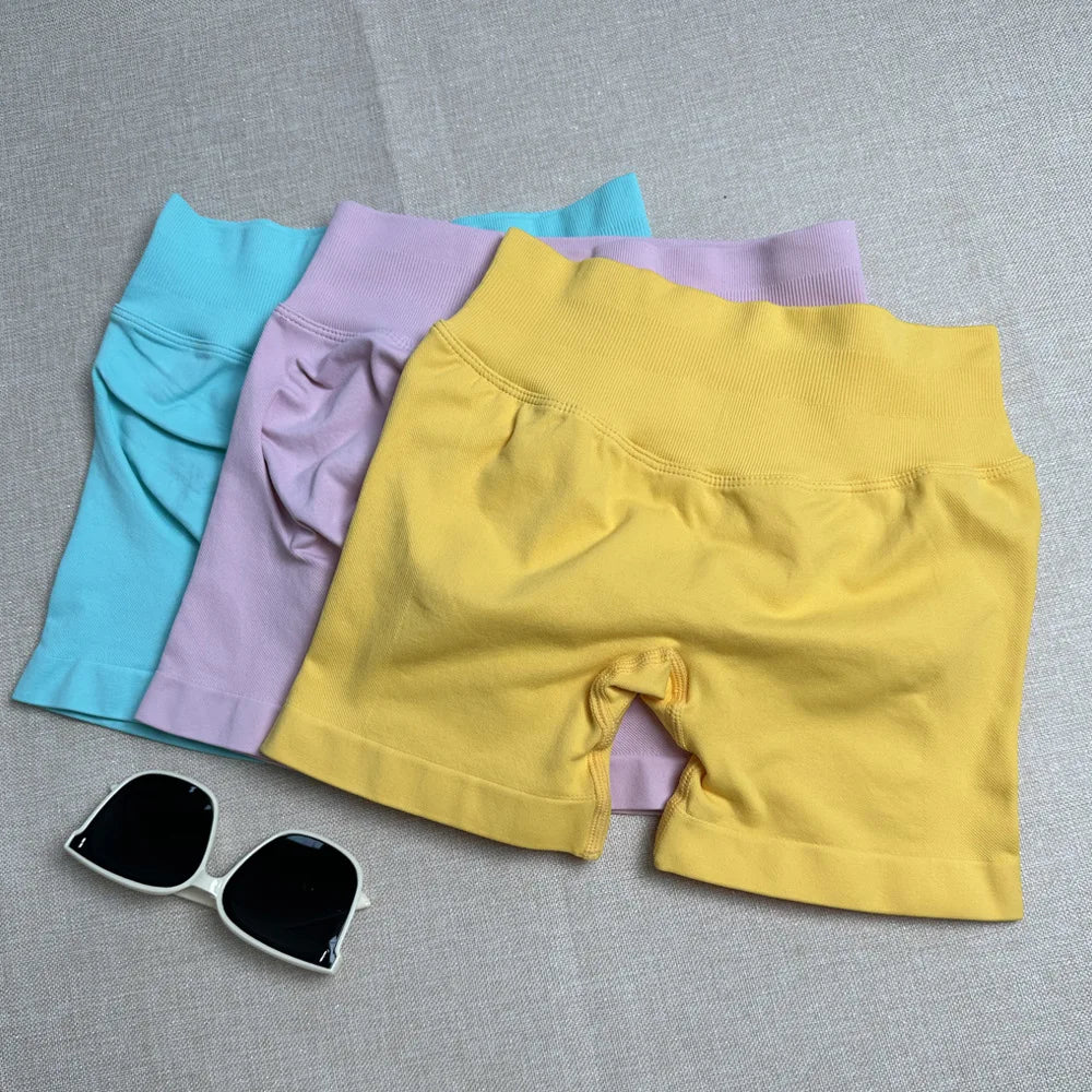 Seamless Yoga Shorts For Women Low Waist Triple Panel Waistband