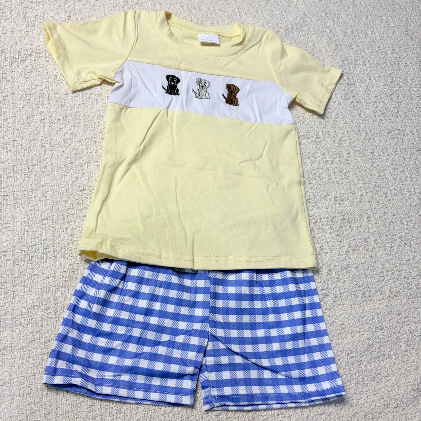 Children's Plaid Shorts And Dog Top Romper Set Everyday Casual