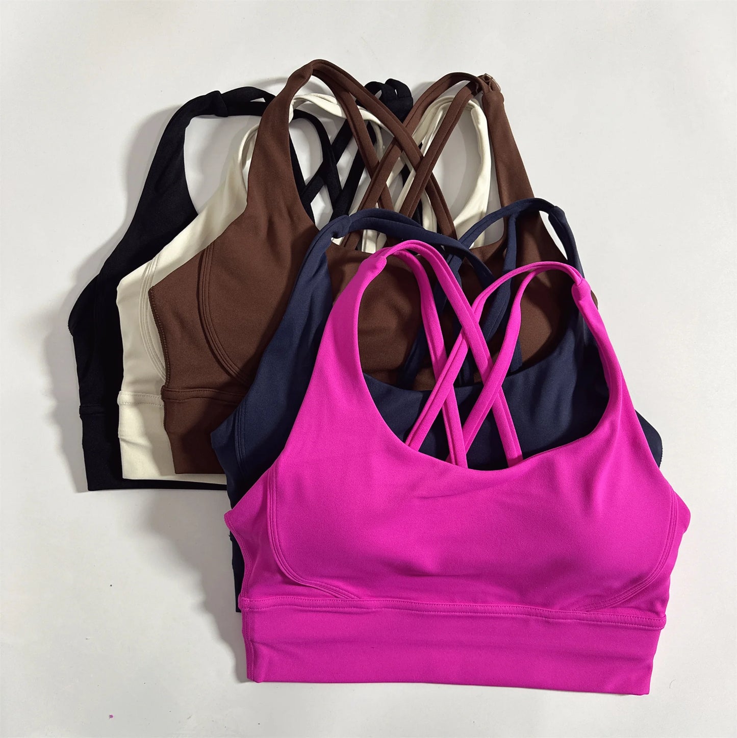 Cross Back Womens Breathable Fitness Bra Top With Chest Pad Nylon