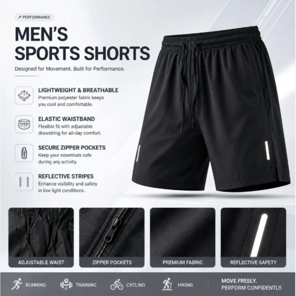Polyester Quick Dry Mens Athletic Shorts With Zipper Pockets
