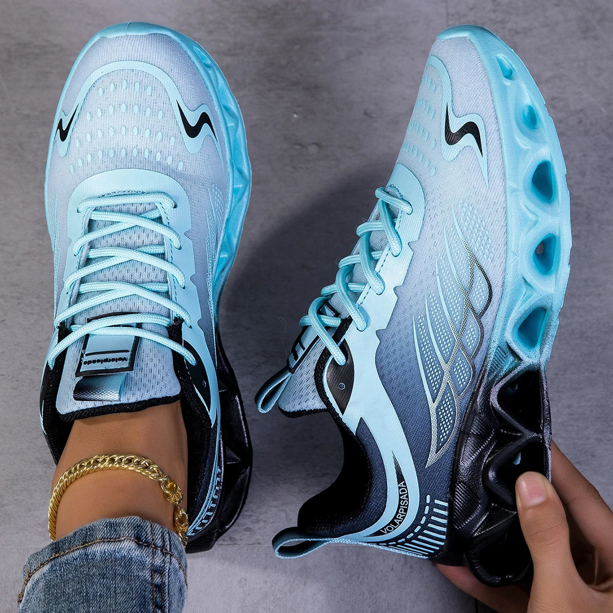 Gradient Mesh Running Sneakers Breathable Shock Absorbing Blade Sole Shoes