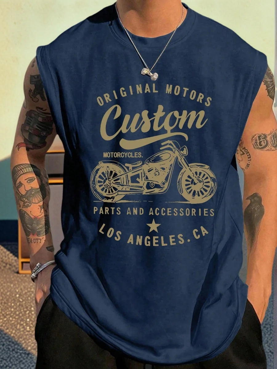 Mens Sleeveless Vintage Motorcycle Graphic Tank Top