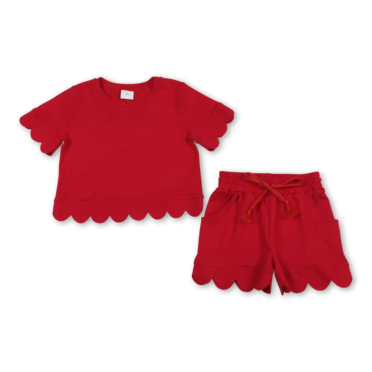 Girls Cotton Polyester Set With Short Sleeve Top And Pockets