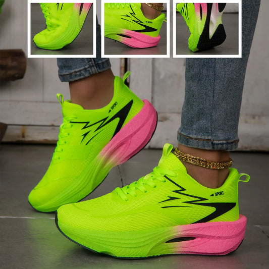 Women's Breathable Mesh Platform Running Sneakers With Cushioned Grip Sole
