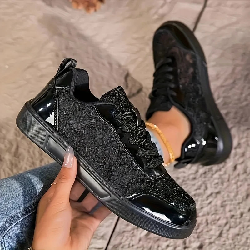 Women Breathable Platform Sneakers With Floral Embroidered Mesh Details