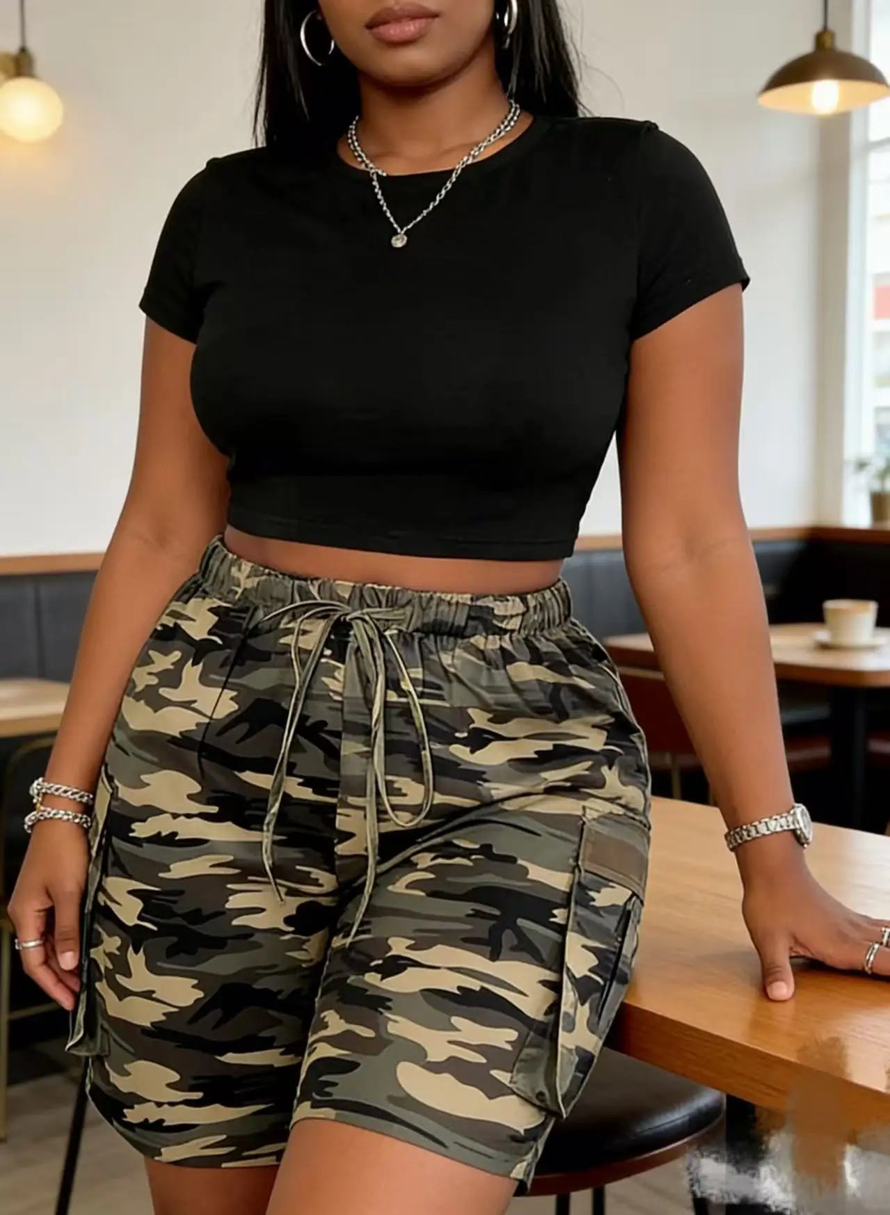Women's Casual Camouflage Print Polyester Drawstring Shorts