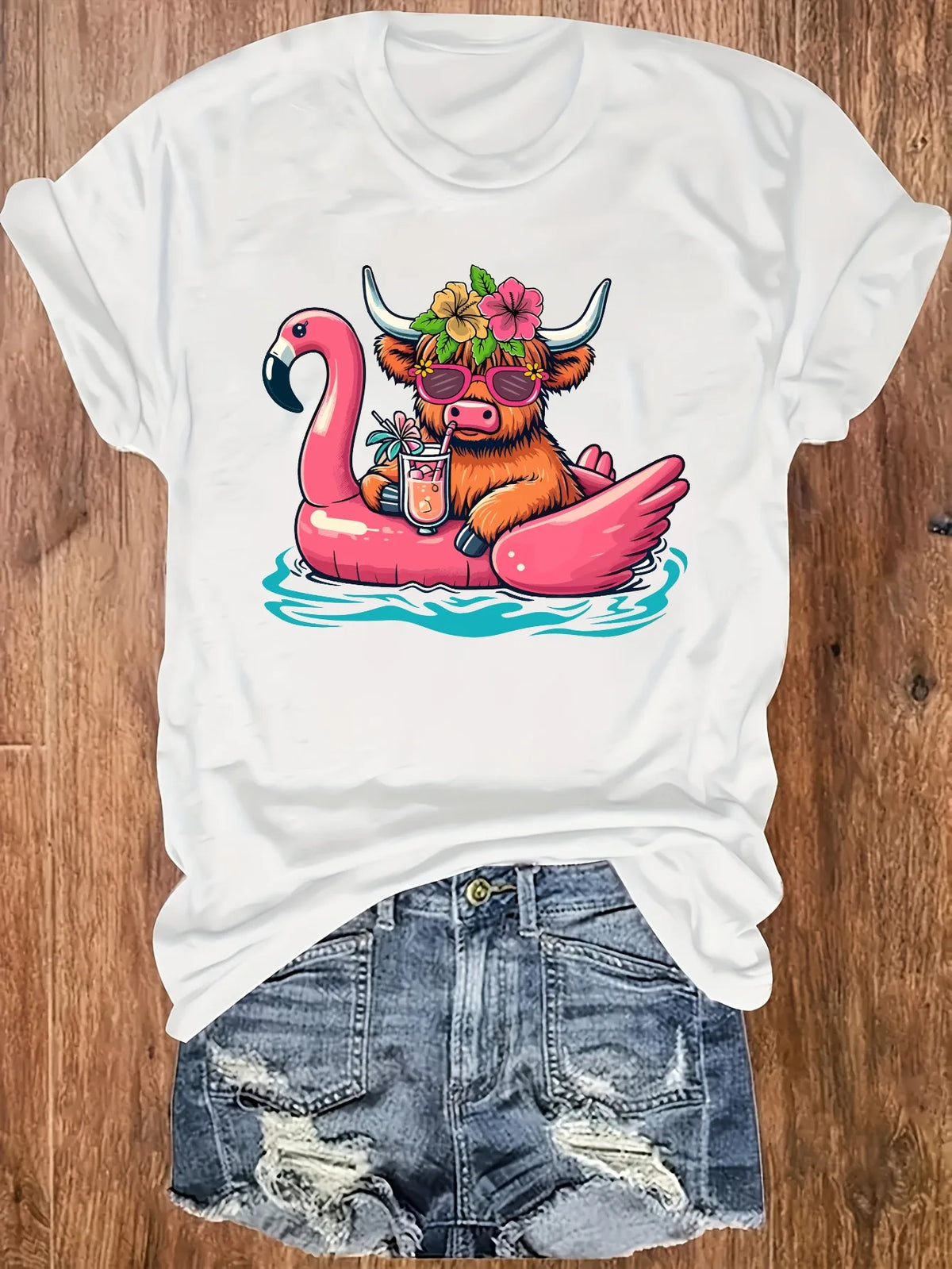 Women's Bull On Flamingo Float Tank Top Summer Casual Sportswear