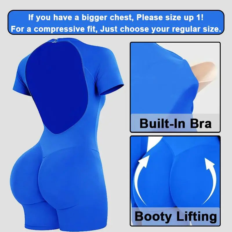 Seamless Yoga Romper Unitard Short Sleeve For Women Tummy Control