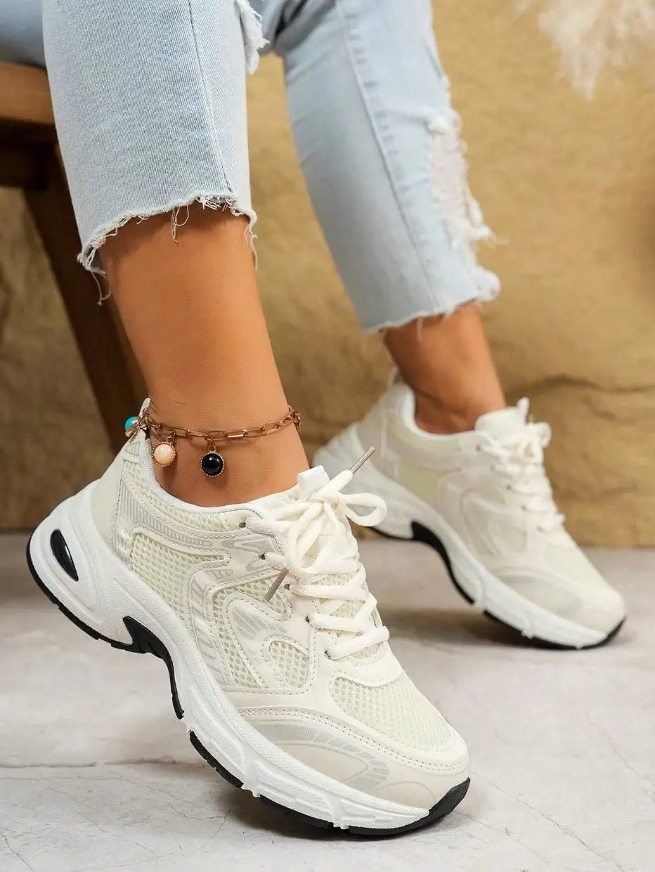Women Mesh Sneakers Breathable Lace Up Platform Casual Shoes