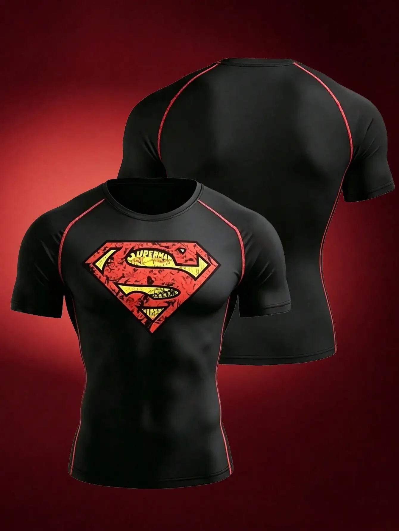 Mens Barbell Print Raglan Short Sleeve Gym Compression T Shirt