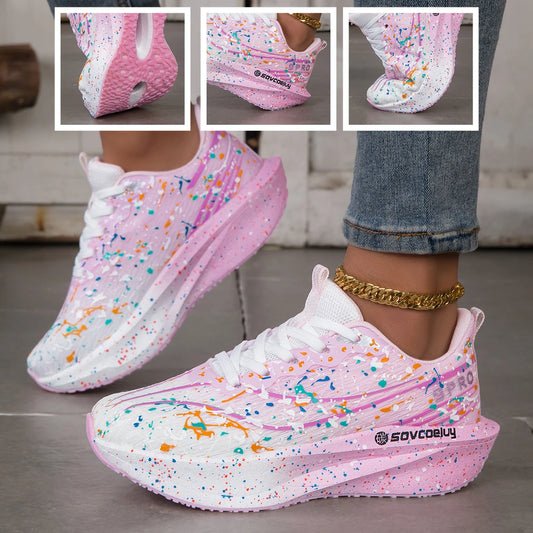Unisex Lightweight Splatter Paint Gradient Running Shoes With Breathable Mesh