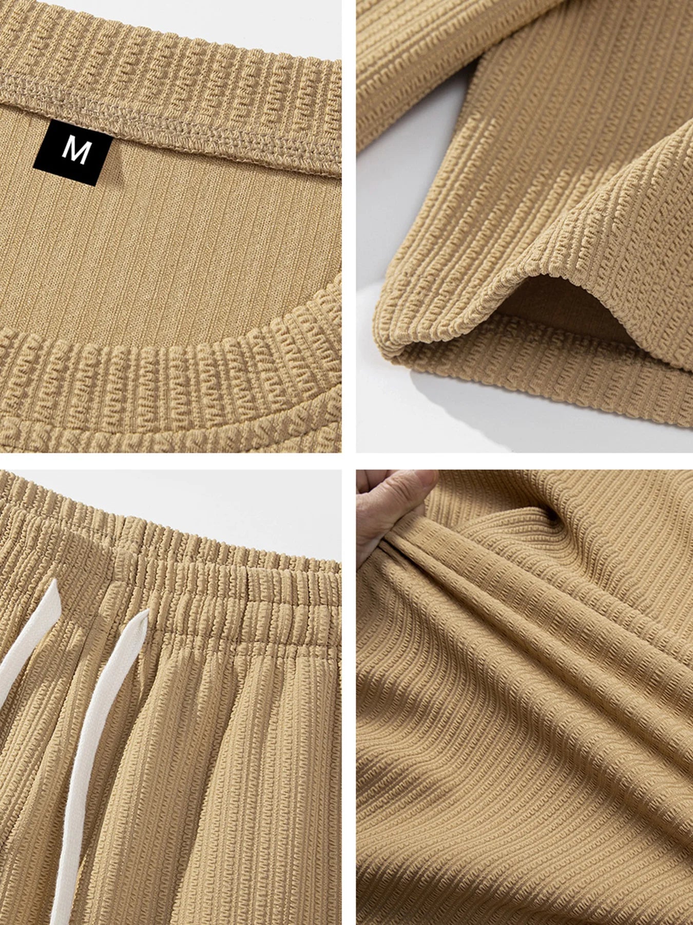 Men's Crew Neck Short Sleeve Shorts Set Textured Sweat Absorbent
