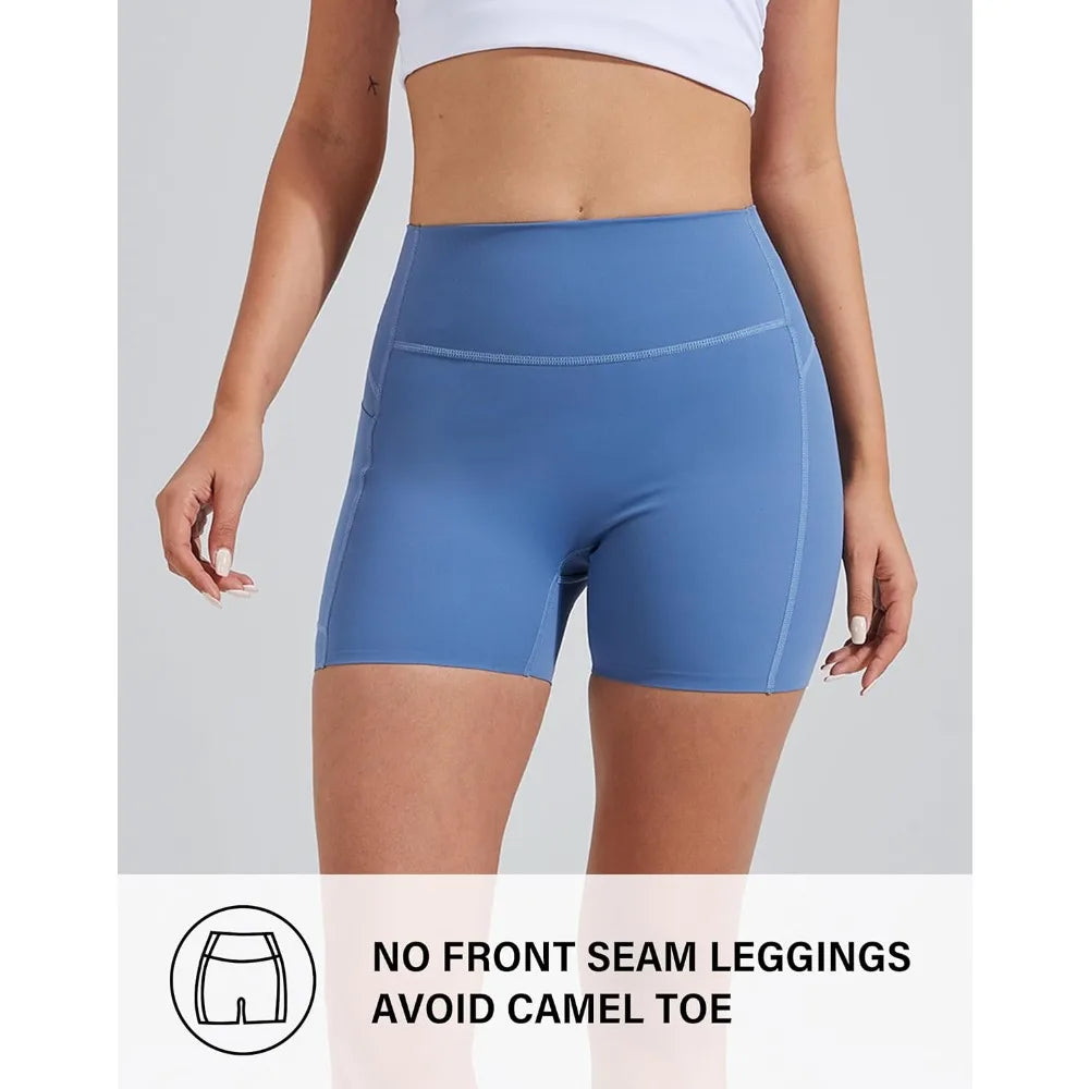 Pioneer Camp 5"/8" Biker Shorts for Women Seamless Tummy Control No Front Seam Yoga Workout Athletic Shorts with Pocket