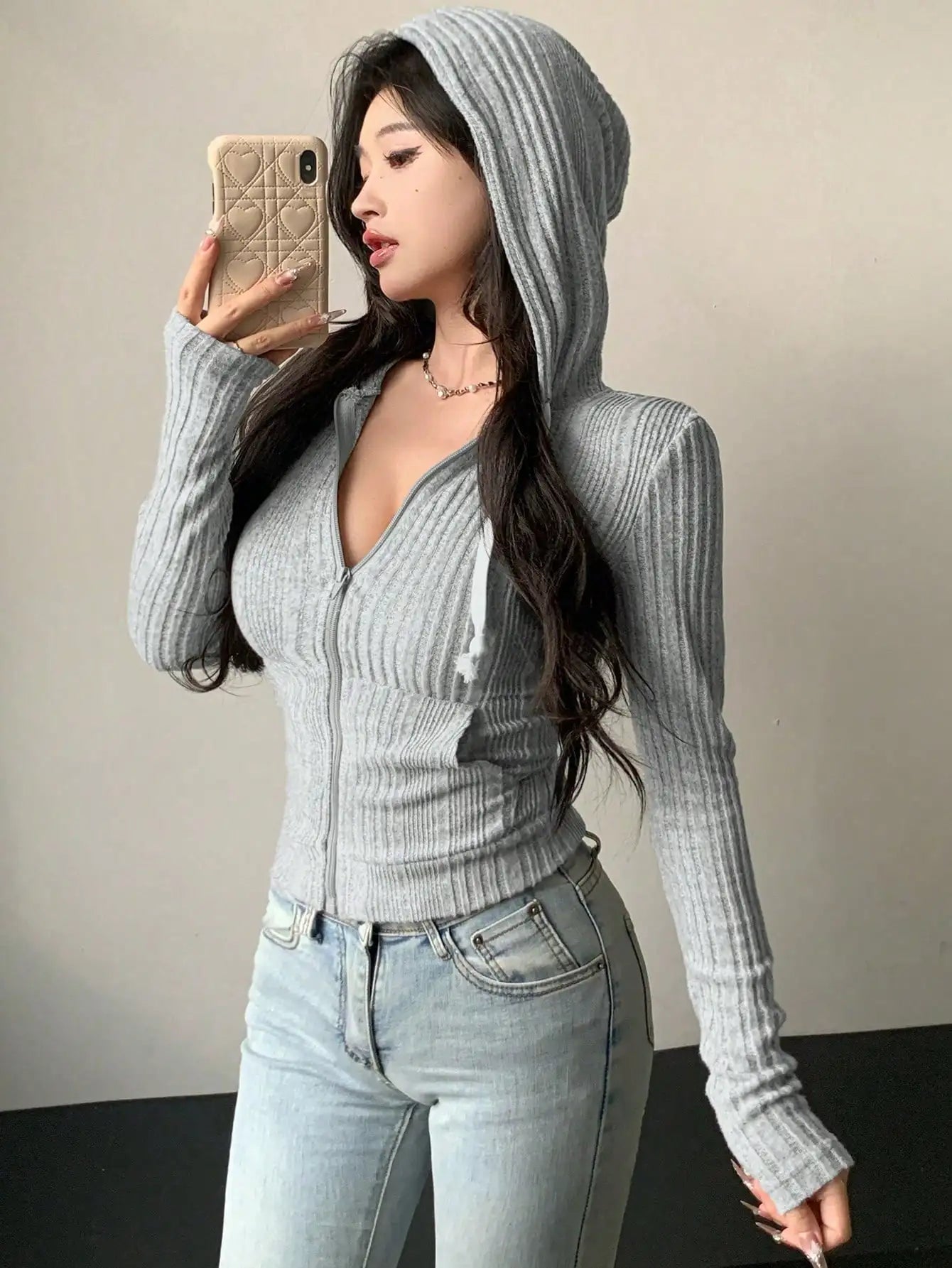 Lightweight Hooded Zipper Jacket Women Long Sleeve Outerwear