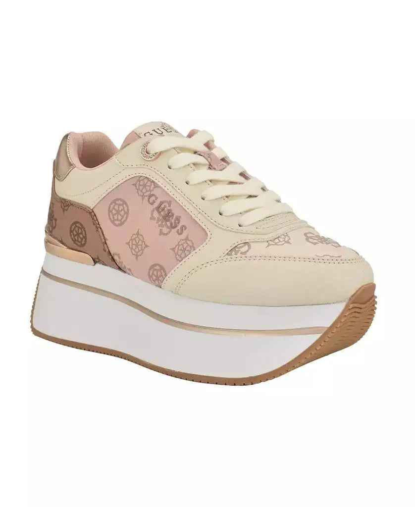 GUESS Women's Double-Layer Platform Running Shoes Lace-Up Protective Toe Casual Fitness Sneakers Active Wear Sneakers