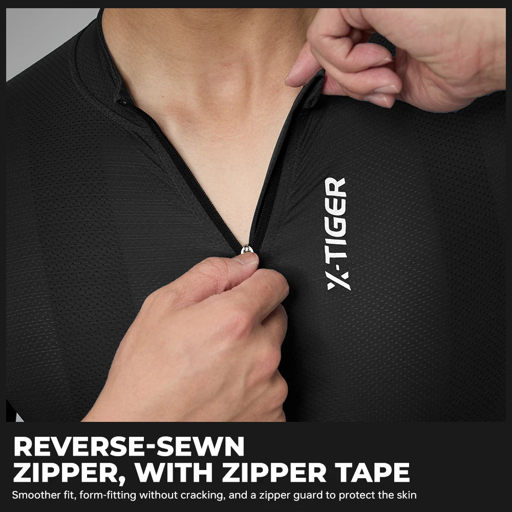X-TIGER Men's Long Sleeve Cycling Jersey With Zipper Pockets