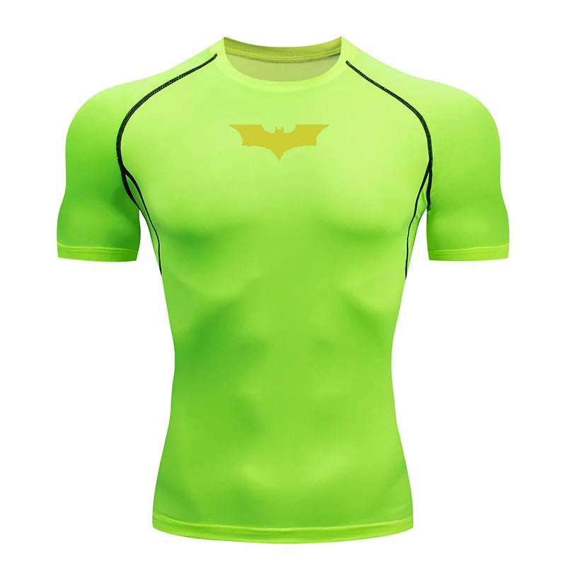 Bat Printed Mens Tight Compression Tee For Gym Workout