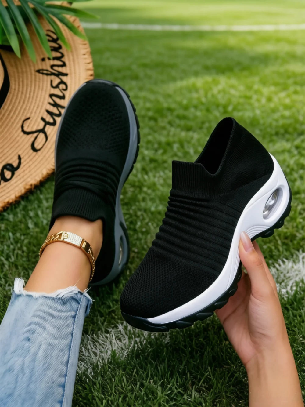 Women Breathable Mesh Rocker Bottom Wedge Orthopedic Sneakers