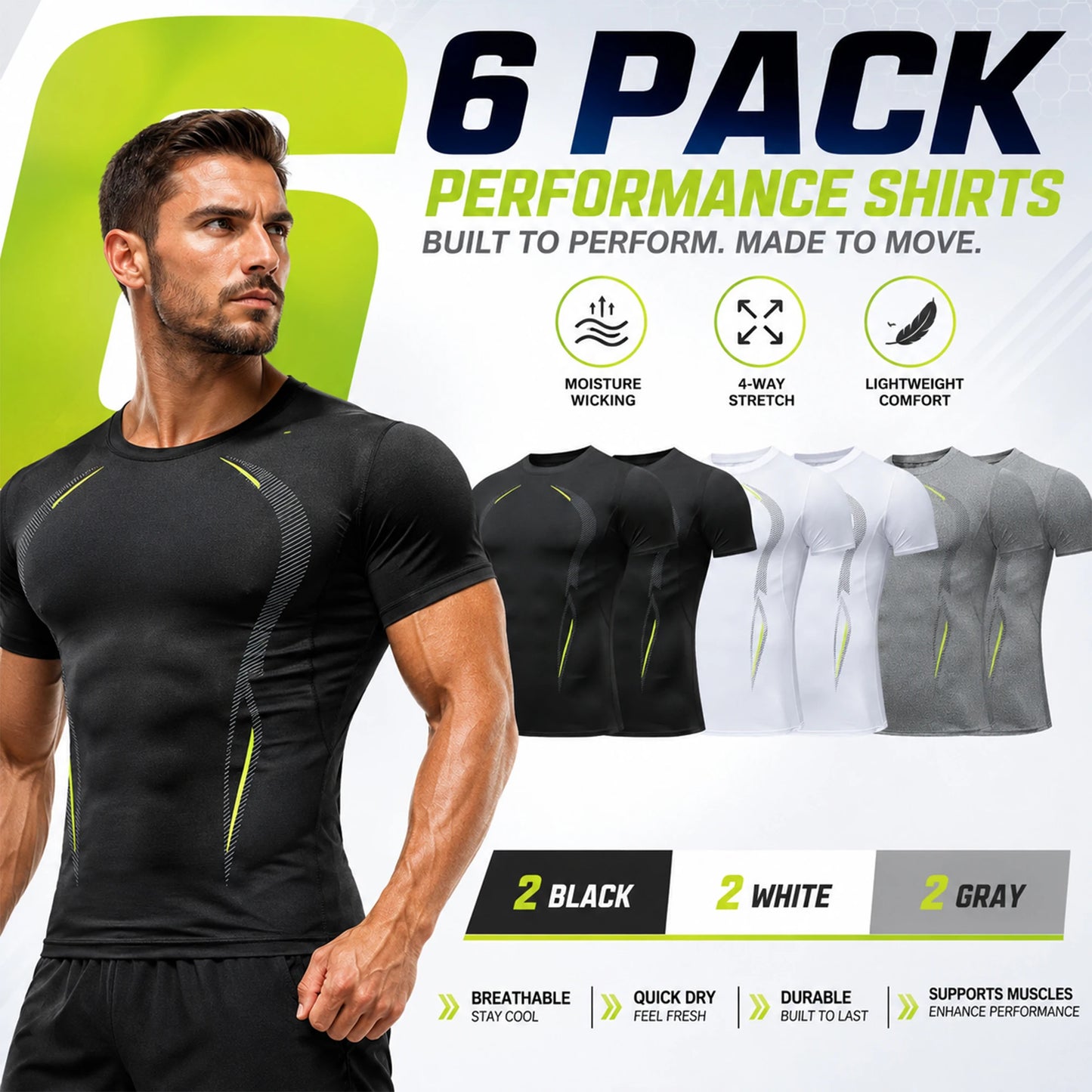 Mens Compression Short Sleeve Base Layer Shirts Moisture Wicking Athletic