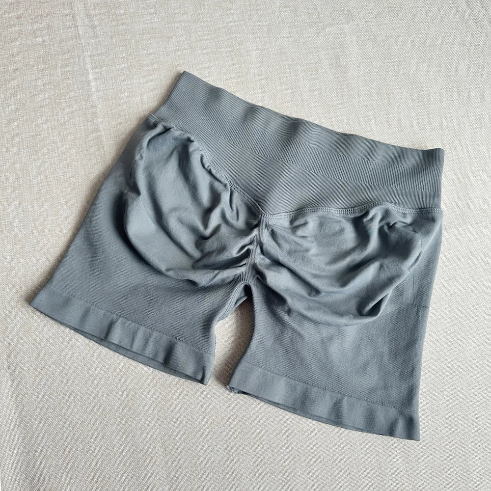 Seamless Yoga Shorts For Women Low Waist Triple Panel Waistband
