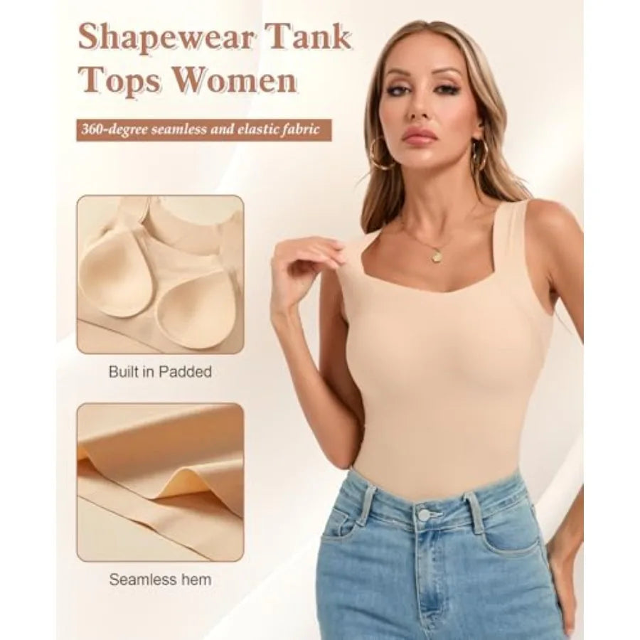 Womens Bamboo Fiber U-Neck Shapewear Camisole With Built-In Bra