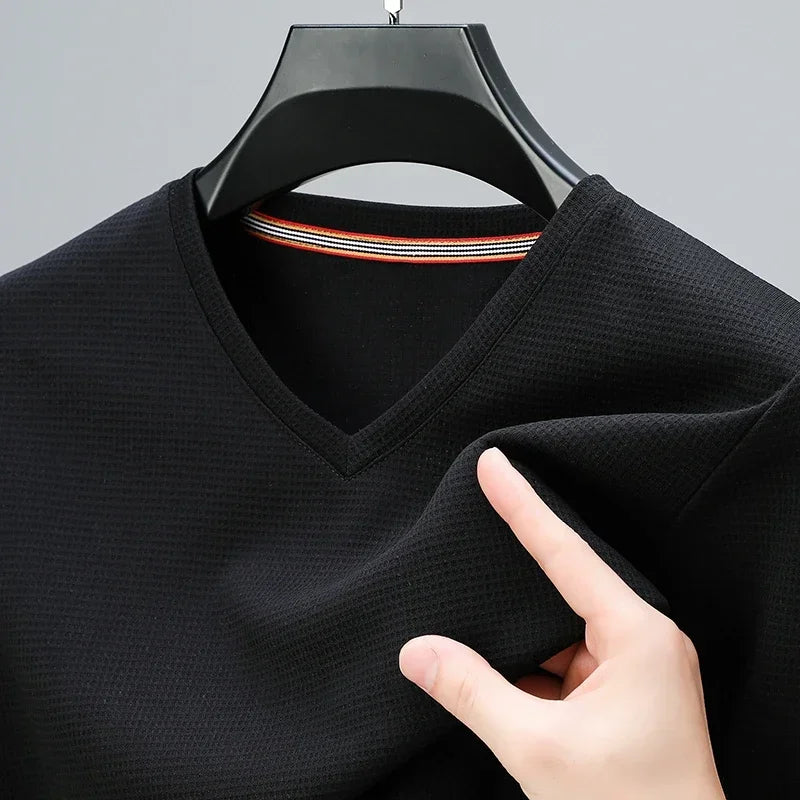 Men's Waffle Knit Vneck Short Sleeve T Shirt Summer Comfort