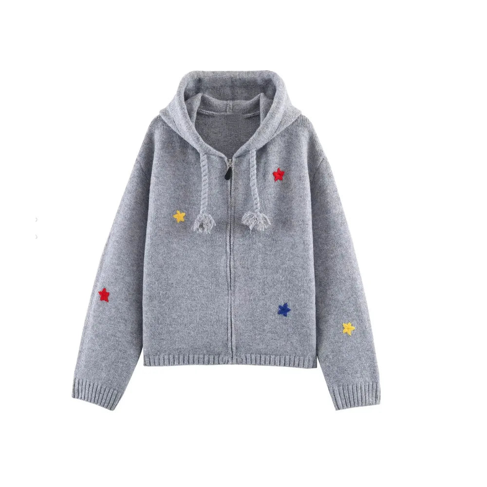 Fashion Women's Patch Embroidery Denim Hoodie Sweatshirt With Letter Print