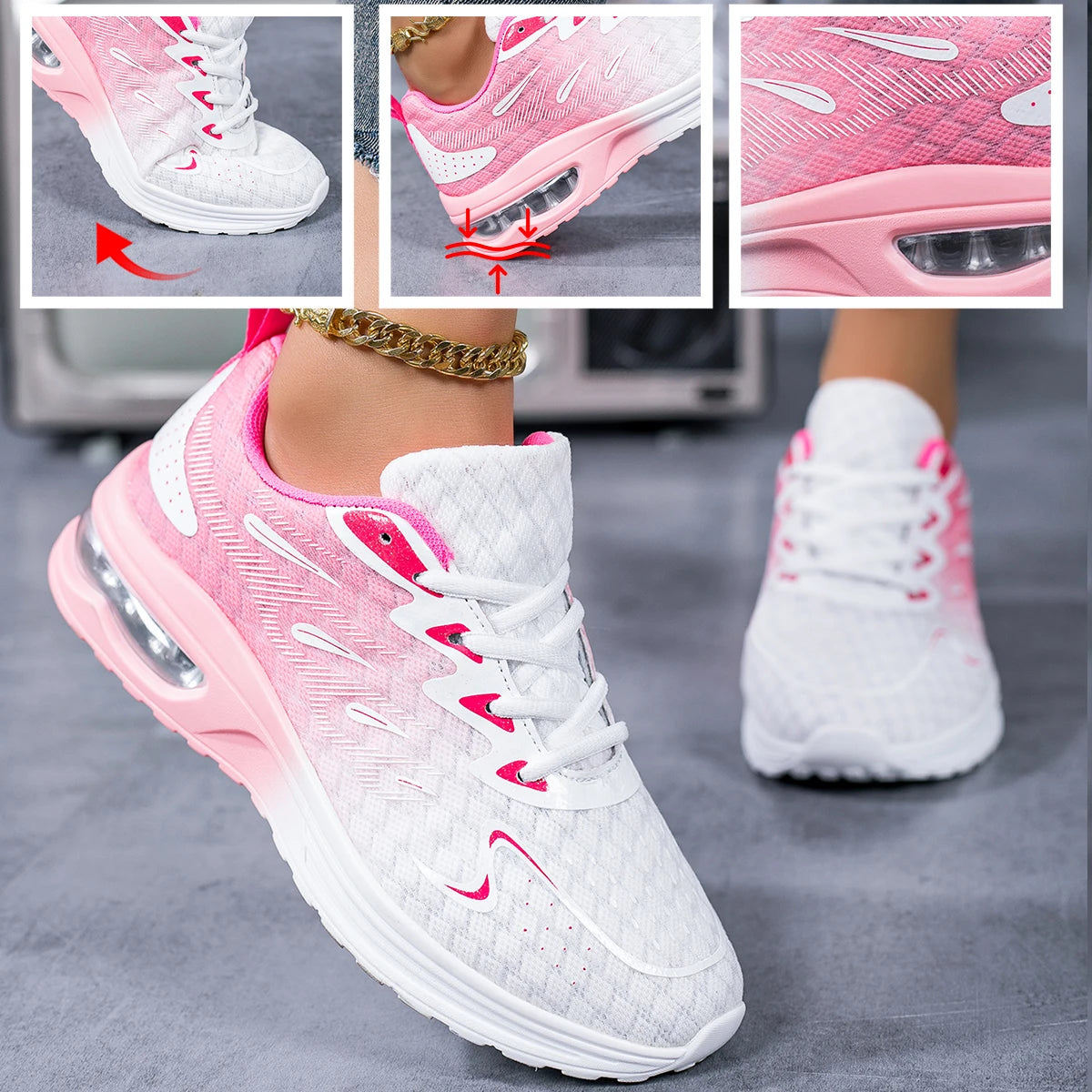 Unisex Breathable Air Cushion Running Shoes Mesh Lace Up Sneakers