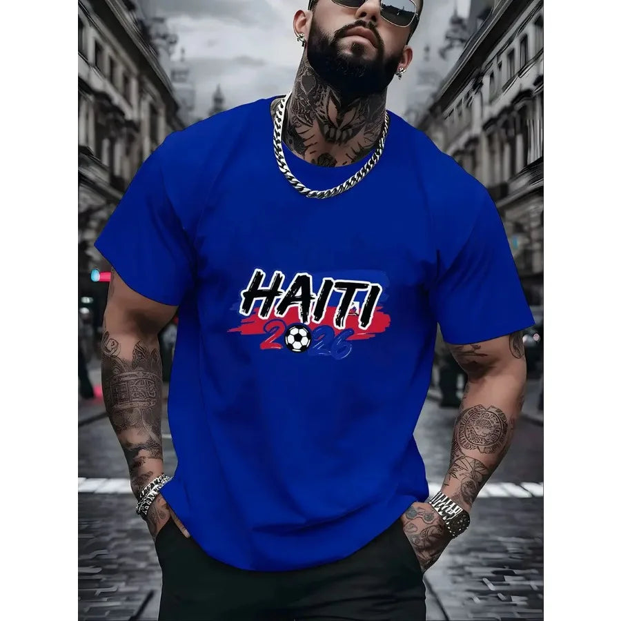 Men Haiti Soccer Fan Tee Crewneck Knit Top Inspired By Haitian Flag
