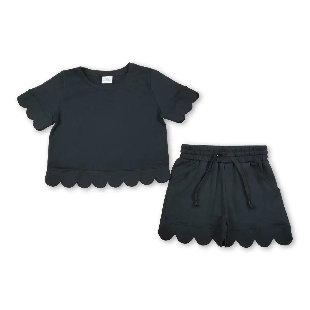 Girls Cotton Polyester Set With Short Sleeve Top And Pockets