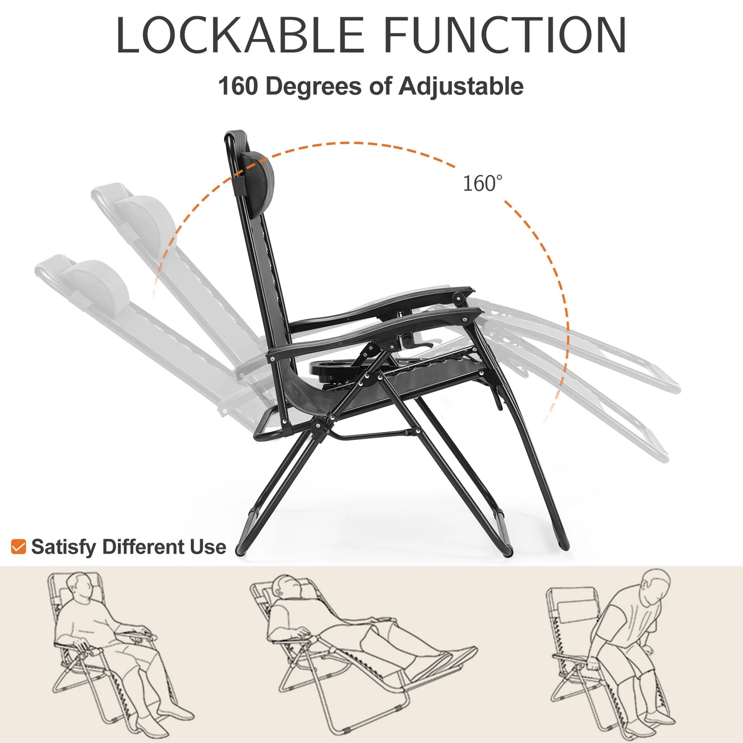 JHK Zero Gravity Portable Recliner With Cup Holder