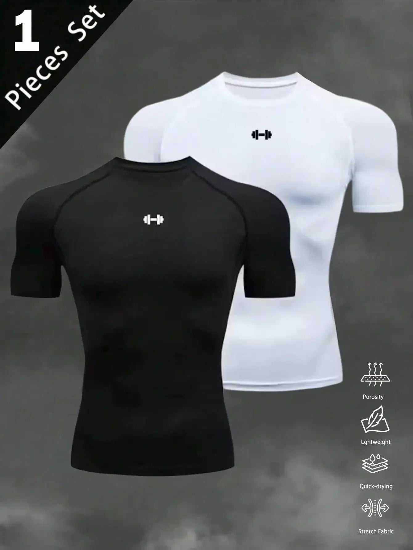 Mens Barbell Print Raglan Short Sleeve Gym Compression T Shirt