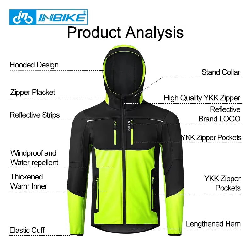 INBIKE Men's Waterproof Windproof Fleece Cycling Jacket With Pockets