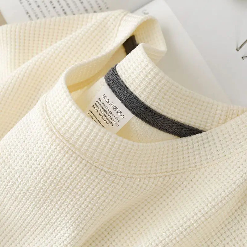 Men's Summer Waffle Knit Tee Round Neck Short Sleeve Top