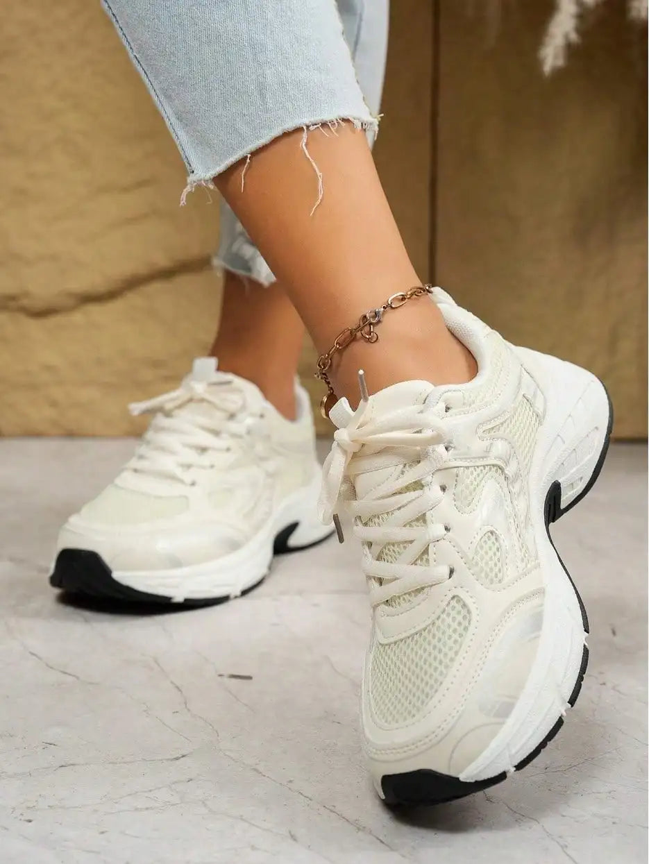 Women Mesh Sneakers Breathable Lace Up Platform Casual Shoes