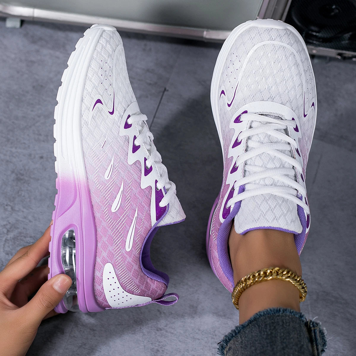Unisex Breathable Air Cushion Running Shoes Mesh Lace Up Sneakers