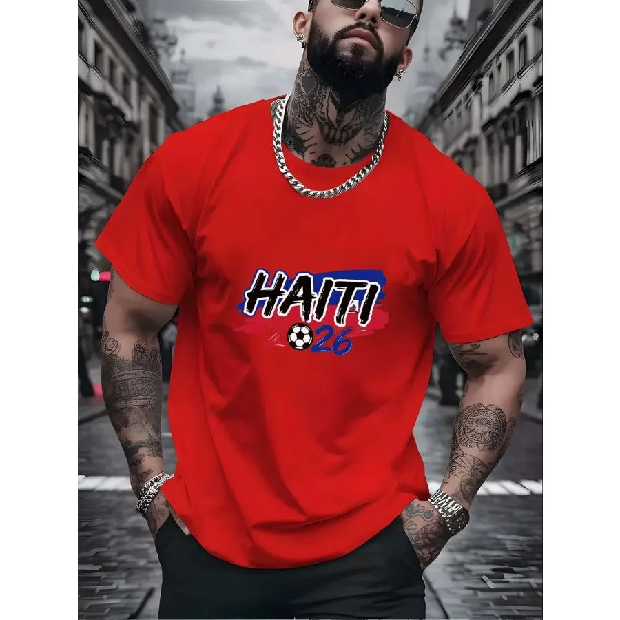 Men Haiti Soccer Fan Tee Crewneck Knit Top Inspired By Haitian Flag