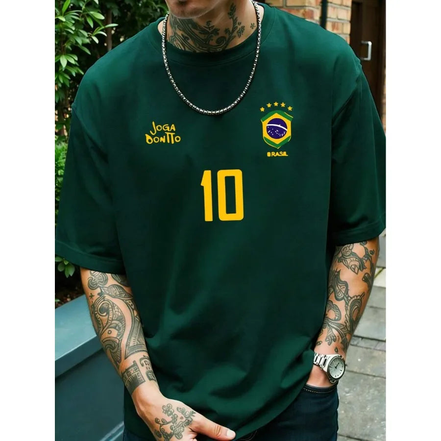 Brazil Soccer Inspired Men T Shirt Cotton Short Sleeve Tee