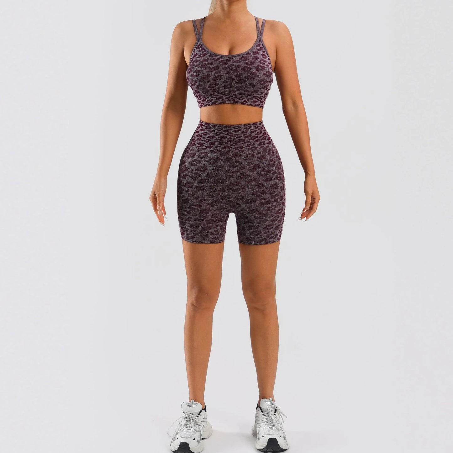 Leopard Print Women's 2 Piece Yoga Tracksuit Set For Workout