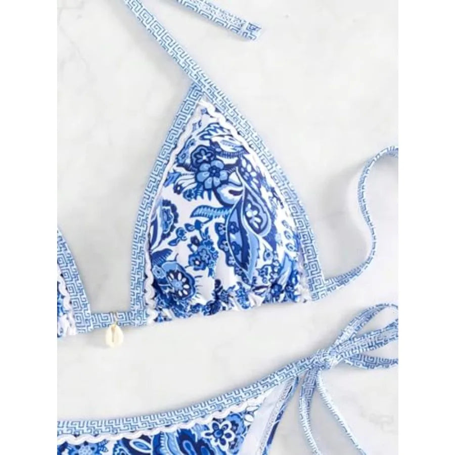 Floral Printed Halter Bikini Set Summer Swimwear Two Piece