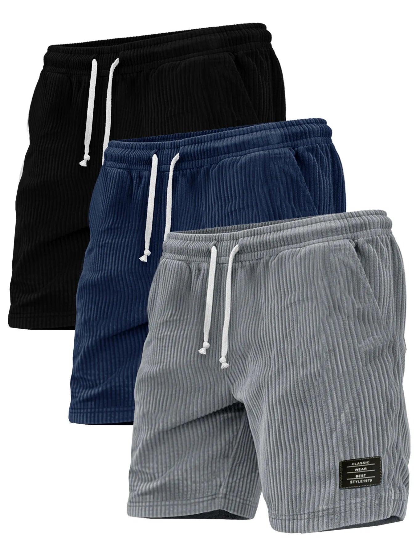 Men's Corduroy Shorts Set Polyester With Drawstring And Pockets